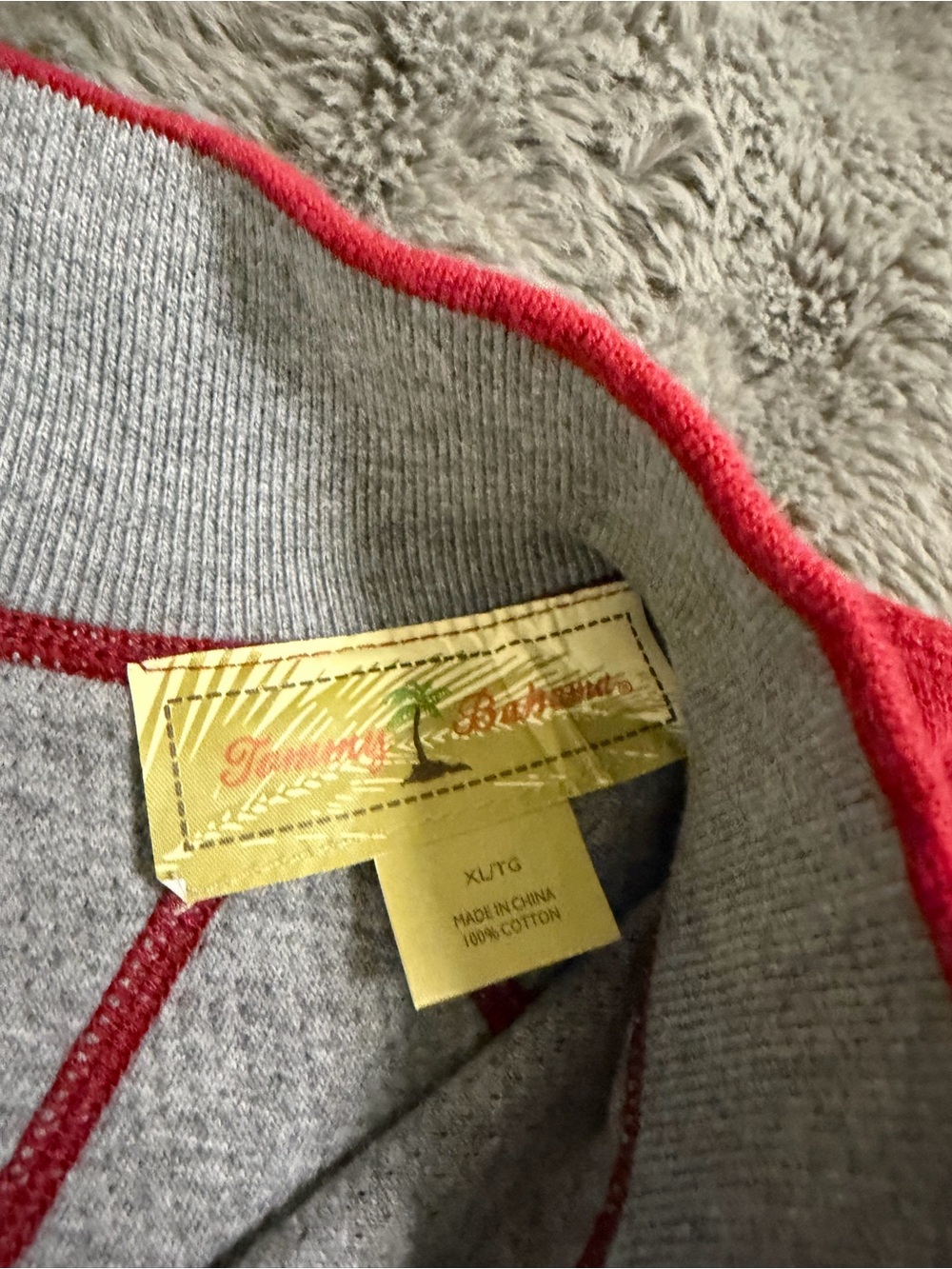 Tommy Bahama Red Men’s Half-Zip Sweater with Gray Contrast Collar - Picture 4 of 6